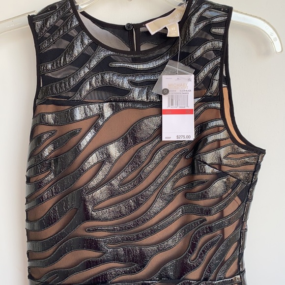 NWT Michael Kors Faux Leather Appliquéd Mesh Dress - Picture 6 of 11